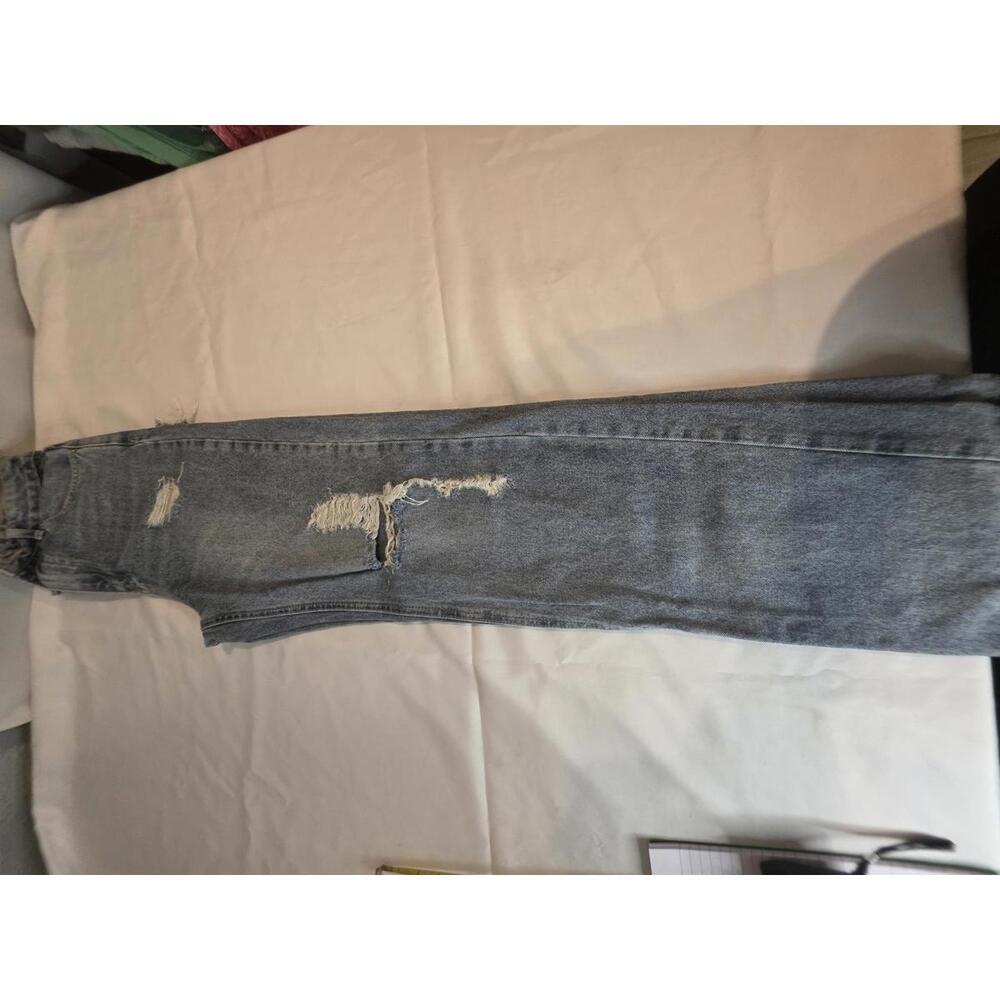 Womens Straight Fit Distressed Blue Jeans